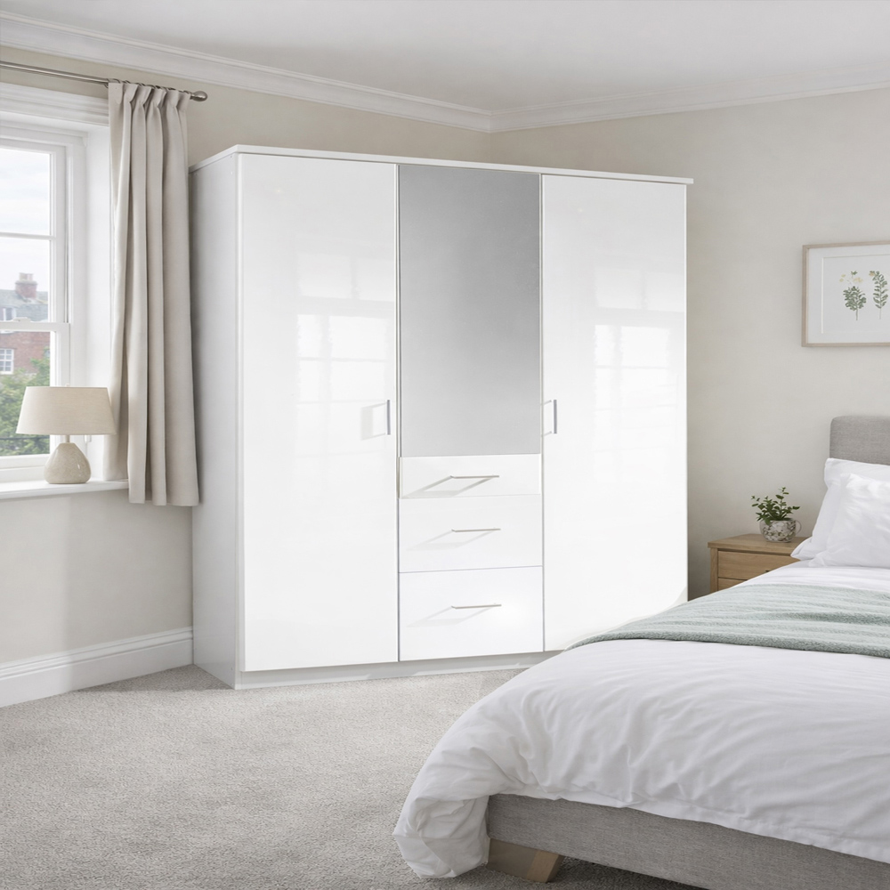 TJ'S Duo 3 Door 3 Drawer White Wardrobe Image 4