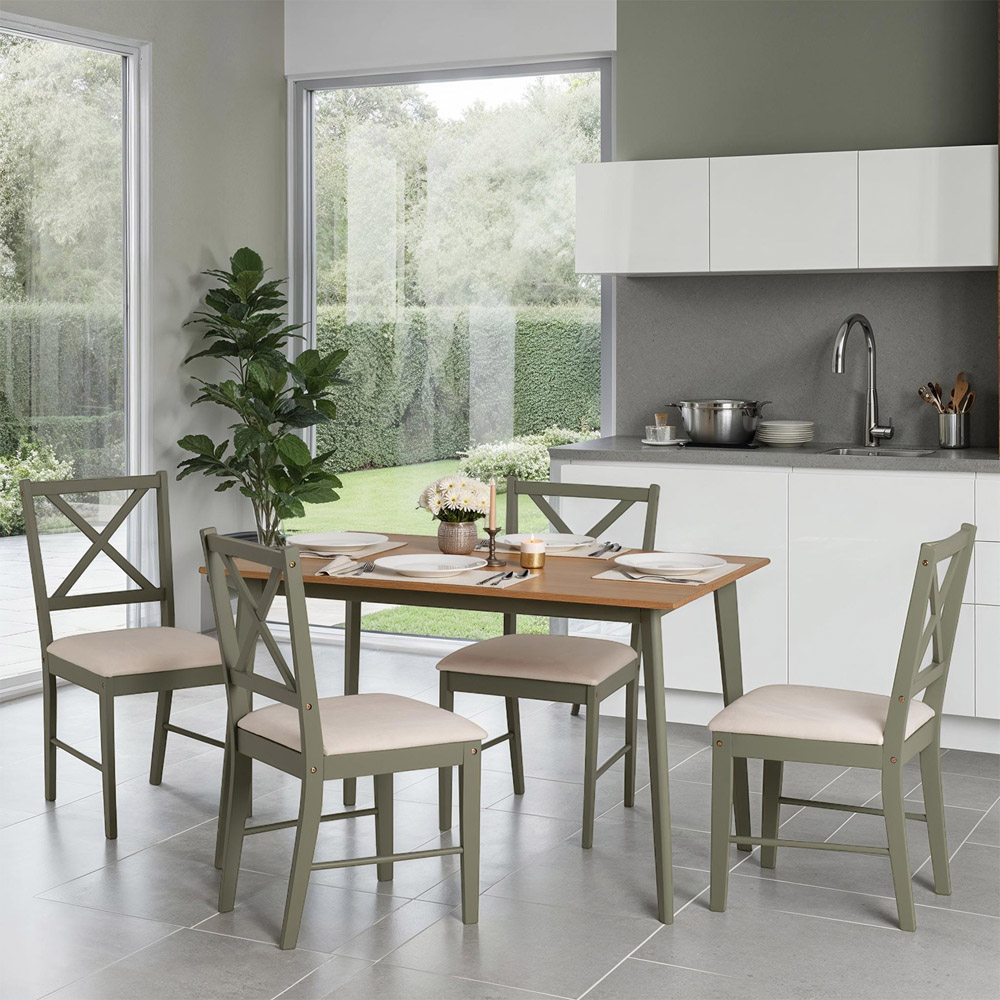 Seconique Balfour 4 Seater Dining Oak Effect Sage Green and Mink Microsuede Image 7