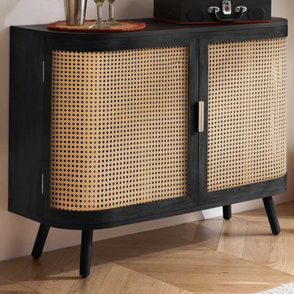 Birlea Noah 2 Door Black Rattan Sideboard Image 1