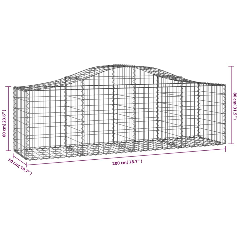 vidaXL Silver Galvanised Iron Arched Gabion Basket 200 x 50 x 60/80cm Image 4