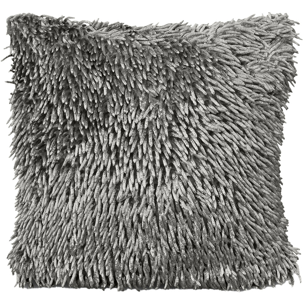 Velosso Silver Shaggy Chenille Filled Cushion 43 x 43cm 2 Pack Image 1