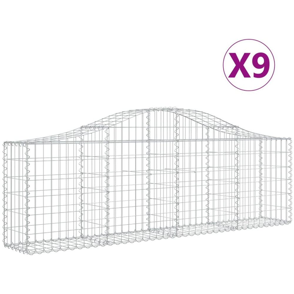 vidaXL Silver Galvanised Iron Gabion Basket 200 x 30 x 60/80cm 9 Pack Image 4