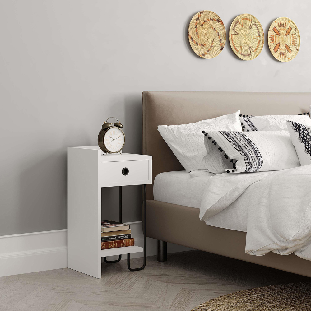 Decortie Sirius Single Shelf Single Drawer White Left Module Modern Bedside Table Image 3