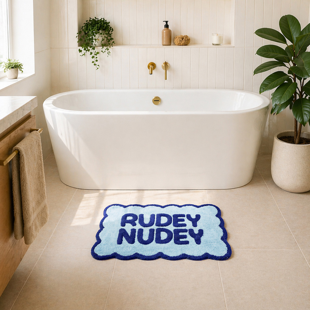 Allure Bath Fashions Blue Rudey Nudey Slogan Scalloped Non-Slip Bath Mat 50 x 80cm Image 6