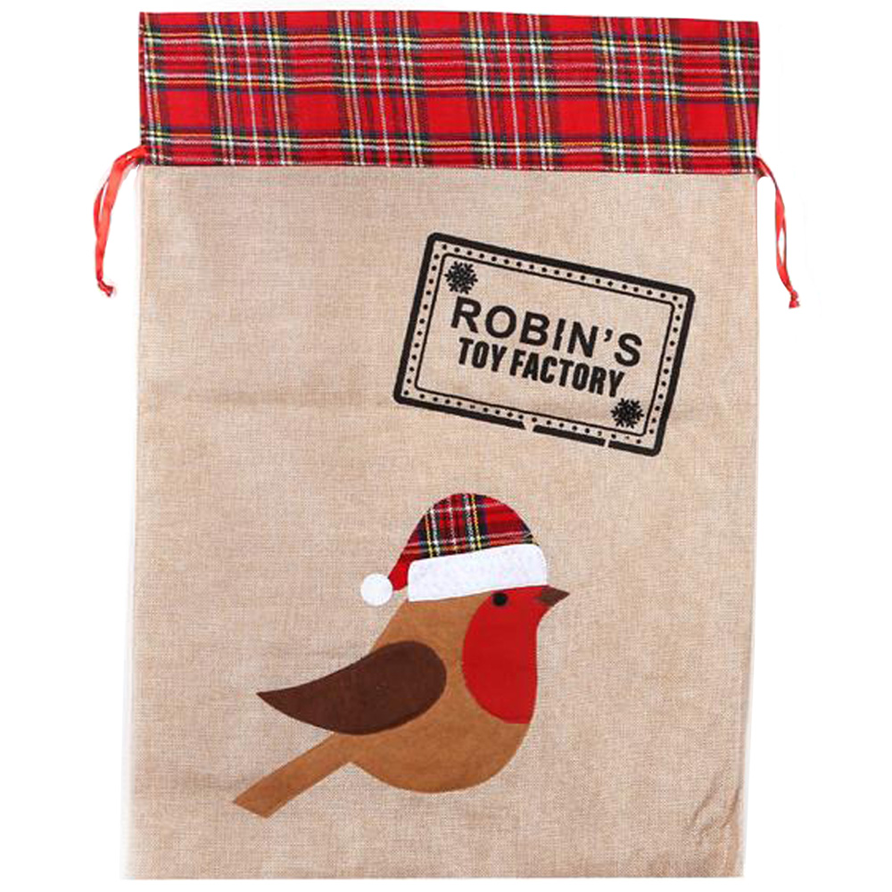 Shatchi Robin Burlap Hessian Linen Christmas Santa Sack 70 x 50cm Image 1