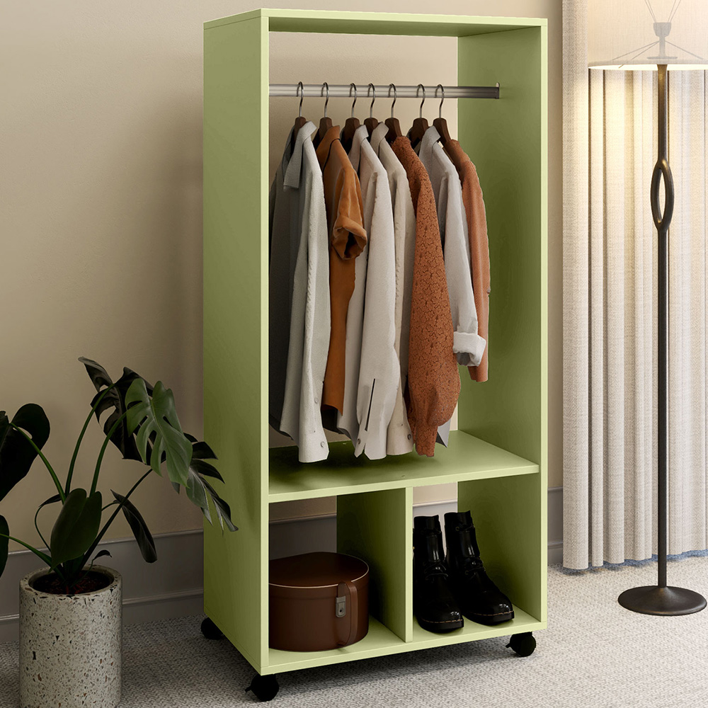 Portland 2 Shelf Green Open Wardrobe with Hanging Rail Image 1