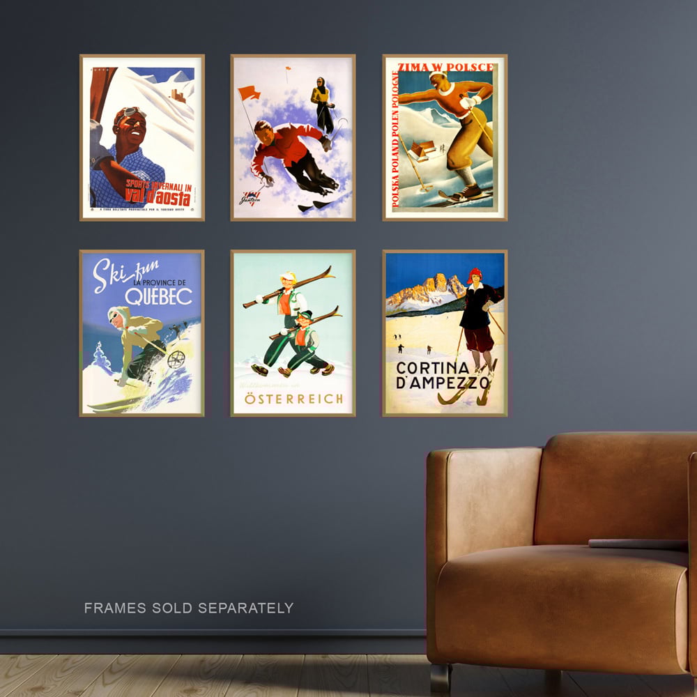 Artery8 Vintage Austria Italy Poland Canada Winter Skiing Wall Art Print 30 x 41cm 6 Pack Image 2