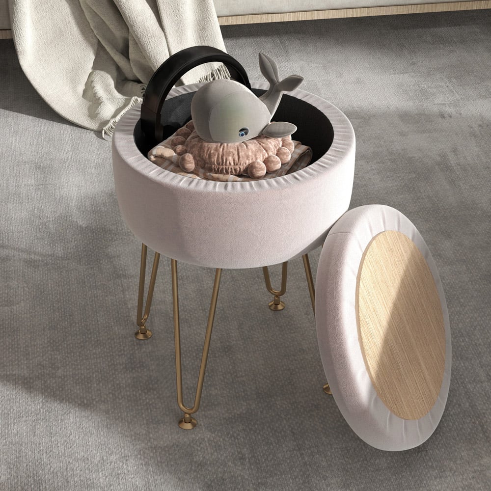 HOMCOM Pink Velvet Ottoman Footstool with Metal Hairpin Legs Image 4