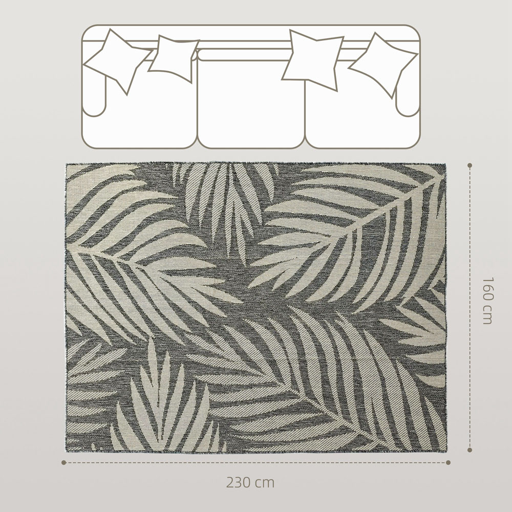 HOMCOM Grey Leaf Pattern Allergy Friendly Rug 230 x 160cm Image 9