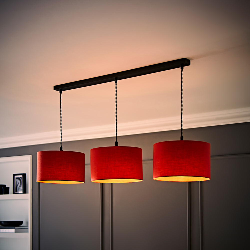 ValueLights Reni Rust Drum Shade 3 Drop Bar Matte Black Diner LED Ceiling Light Image 6