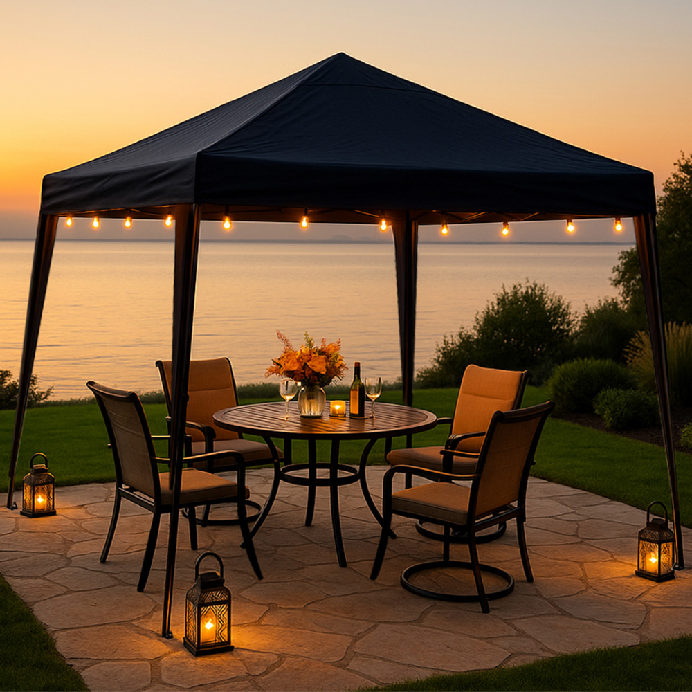 Home Source 2 x 2m Black Easy Up Garden Outdoor Gazebo with Bag Image 1