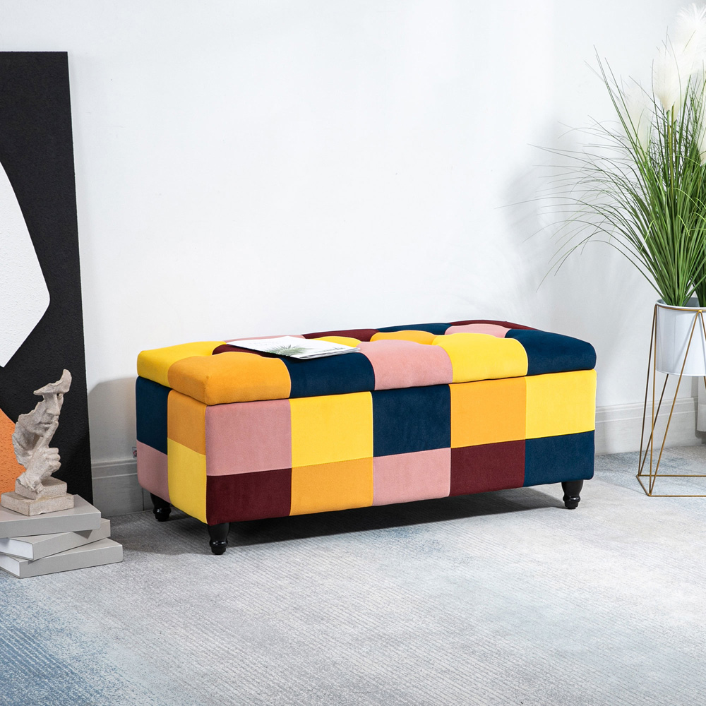 HOMCOM Multicolour Velvet Button Tufted Ottoman Bench Image 4