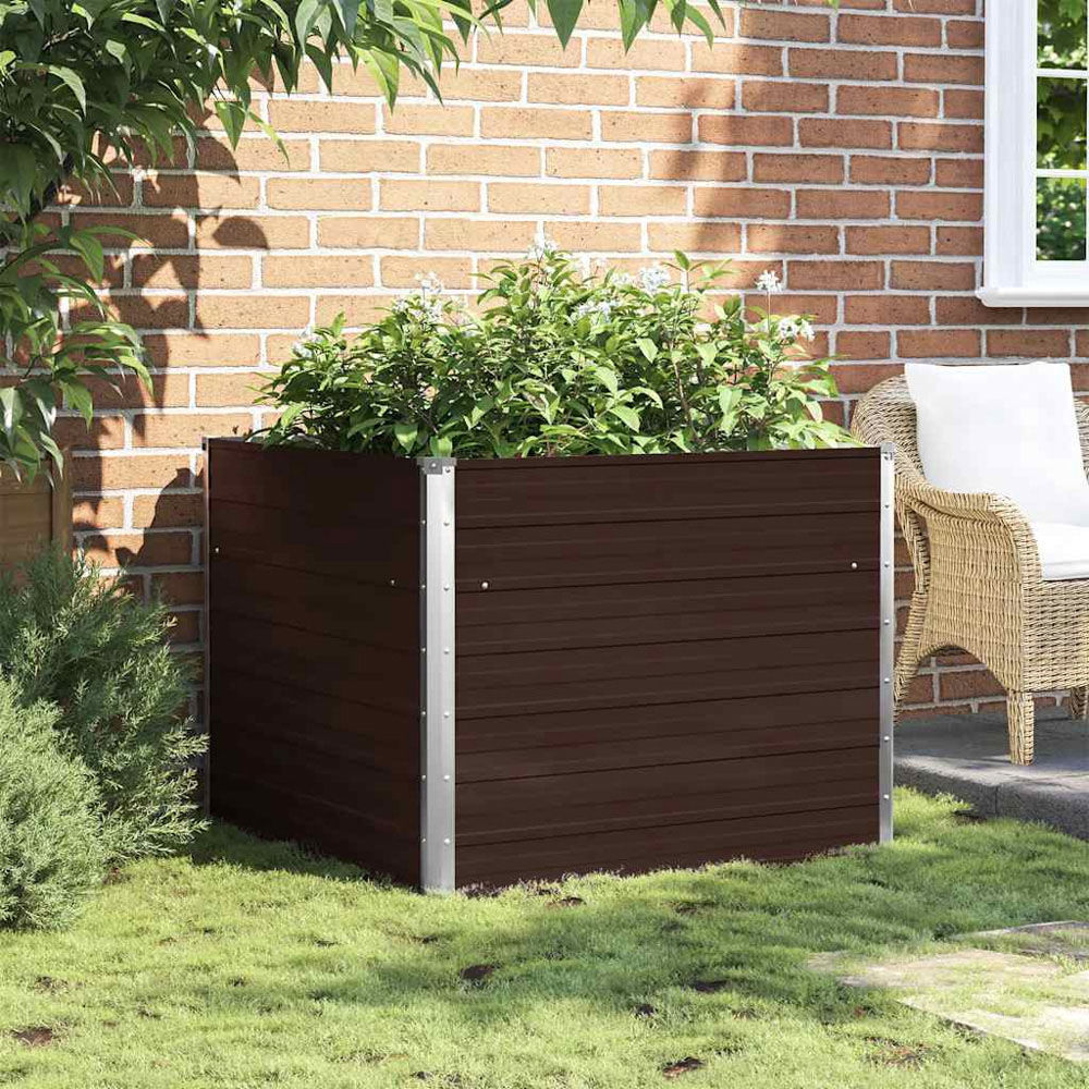vidaXL Brown Galvanised Steel Raised Garden Bed 77 x 100 x 100cm Image 2