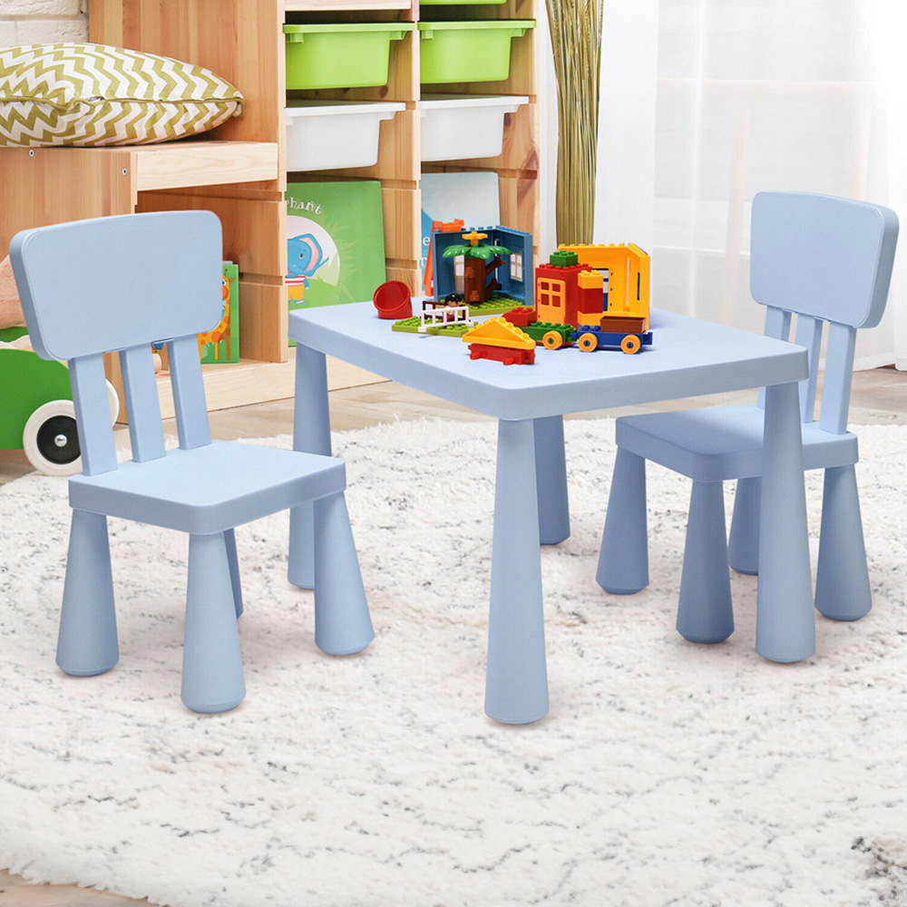 Costway 2 Seater Blue Kids Activity Table and Chair Set Image 1