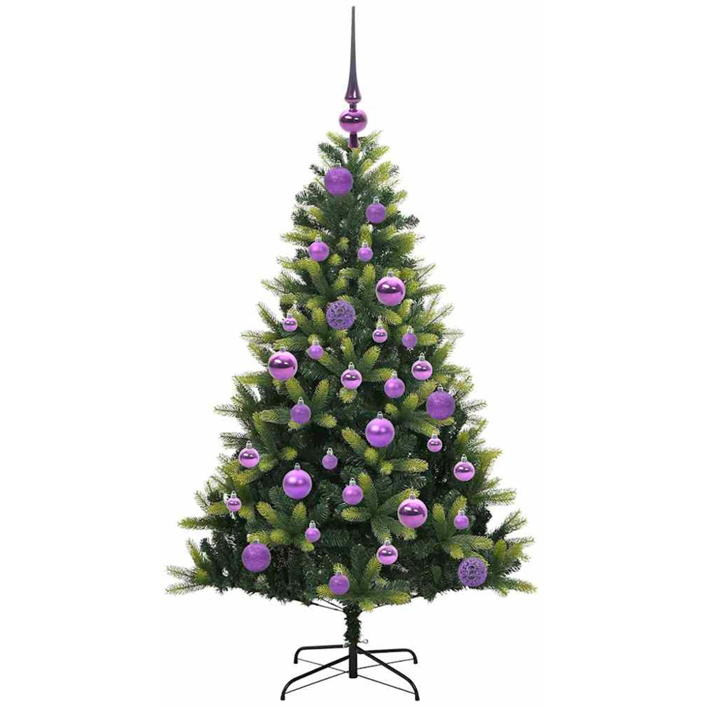 vidaXL Pre-Lit Lilac Baubles Green Artificial Hinged Christmas Tree 4ft Image 4