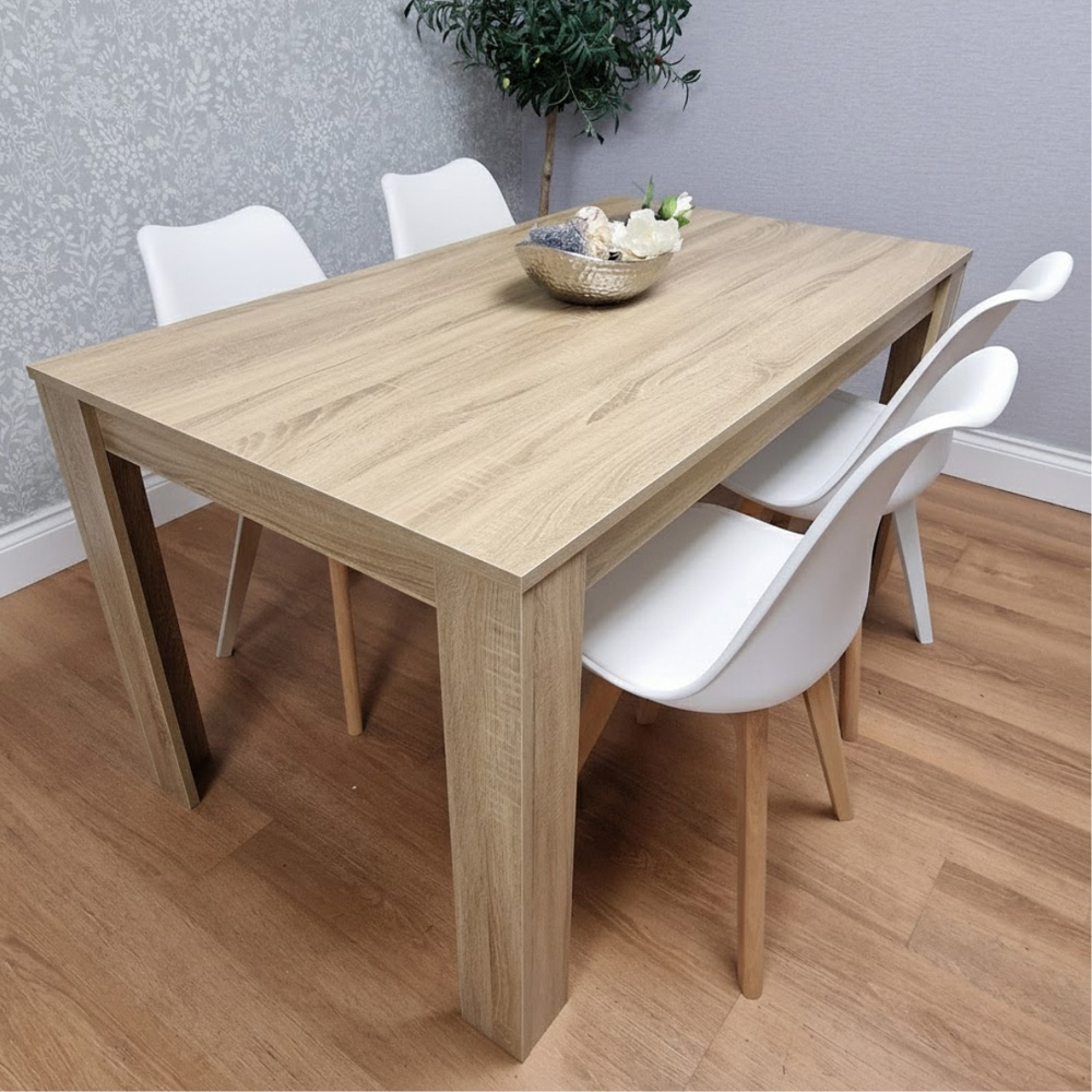 Kosy Koala 4 Seater Plastic Dining Table Set Oak Effect and White Image 1