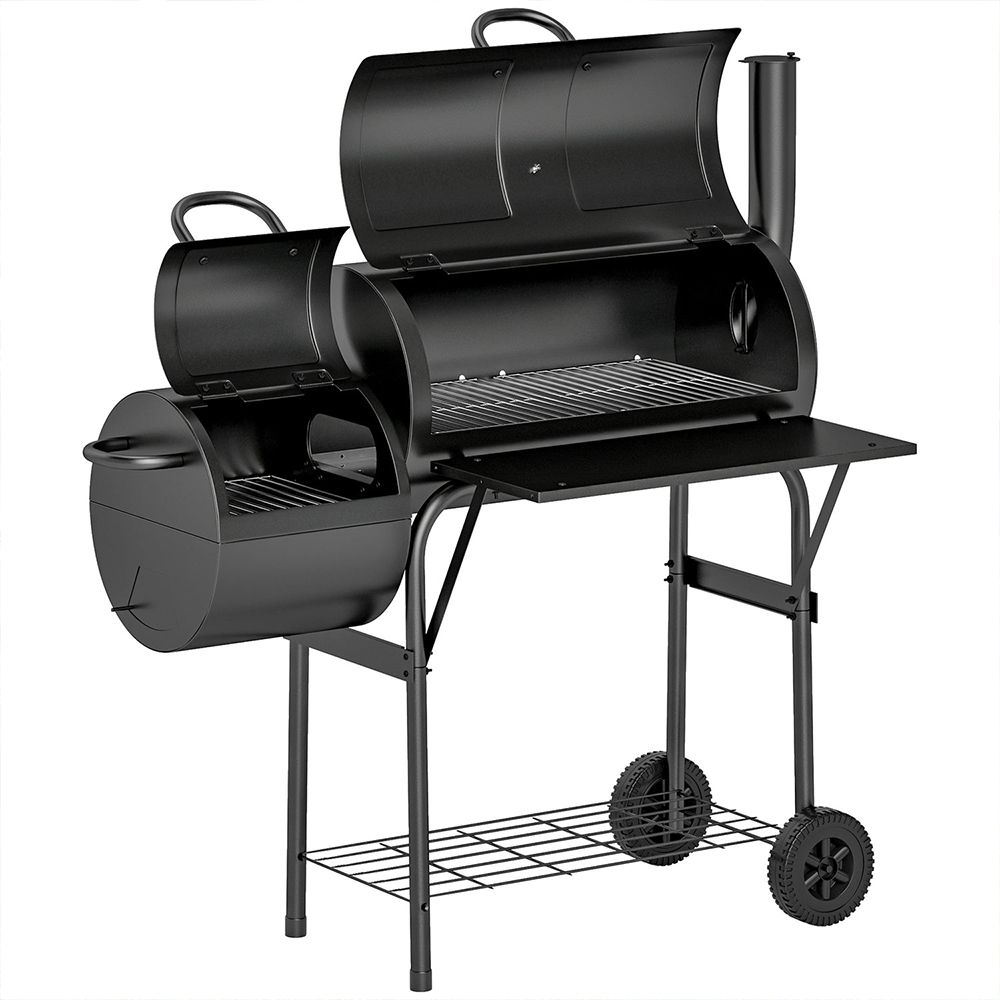Outsunny Black Portable Outdoor Charcoal Grill with Offset Smoker Image 1