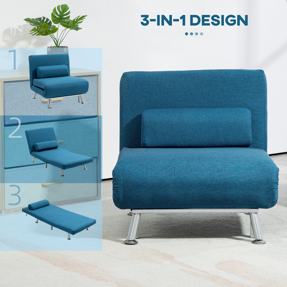 HOMCOM Single Blue Linen Chair Bed with Adjustable Backrest Image 5