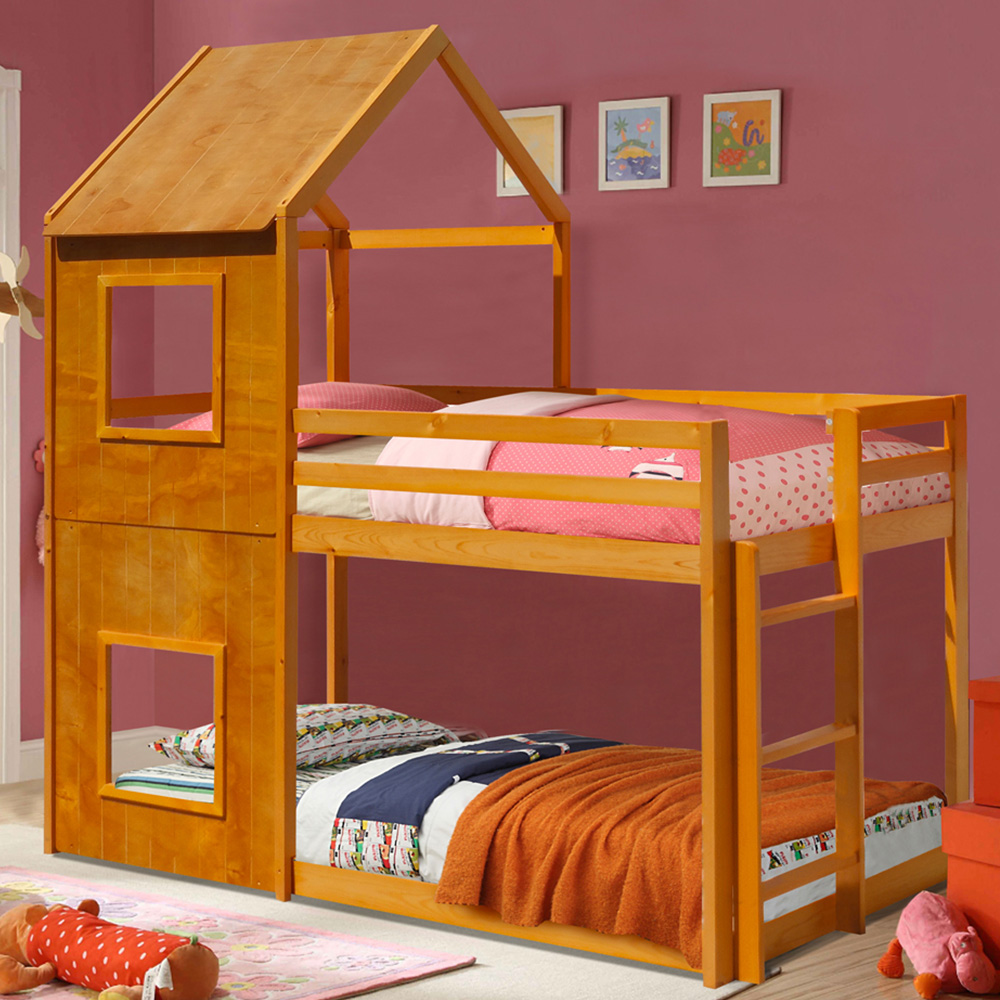Comfy Living House Style Caramel Wooden Bunk Bed Image 1