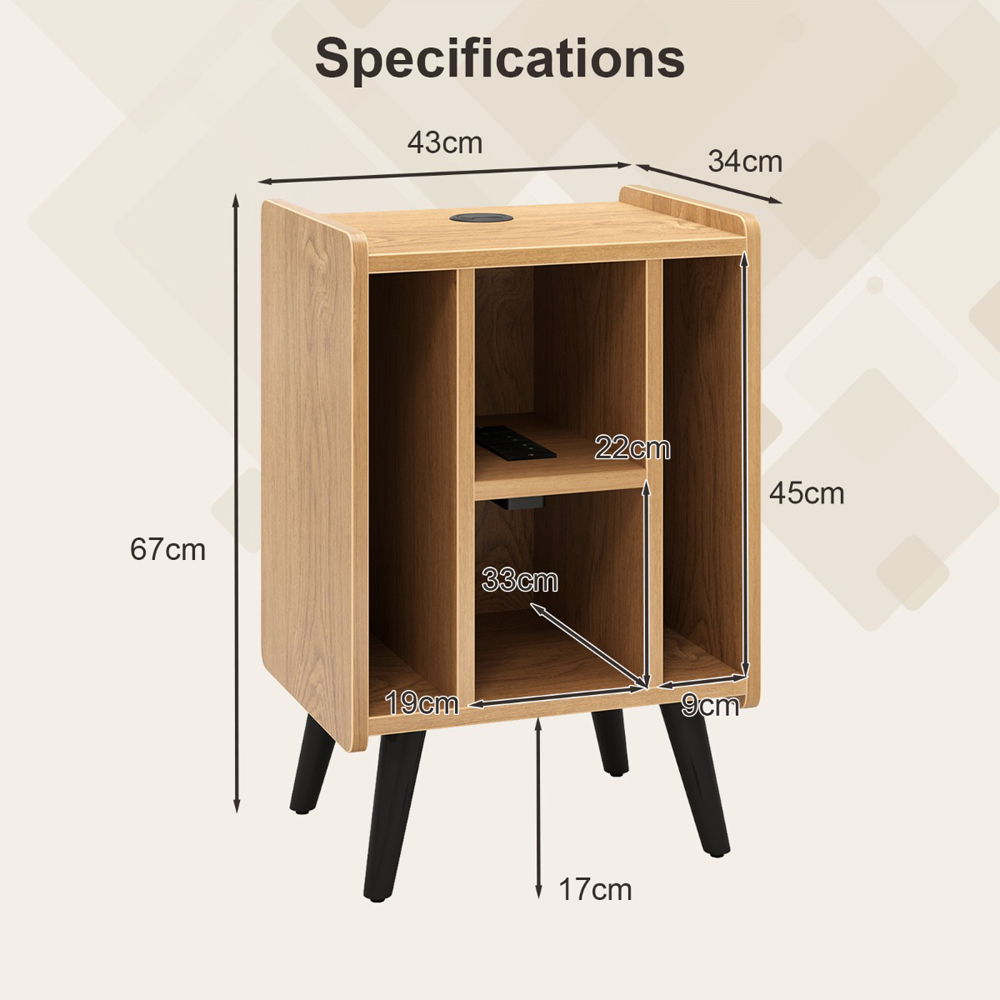Costway 4 Shelf Natural Record Player Stand with Power Outlet Image 9
