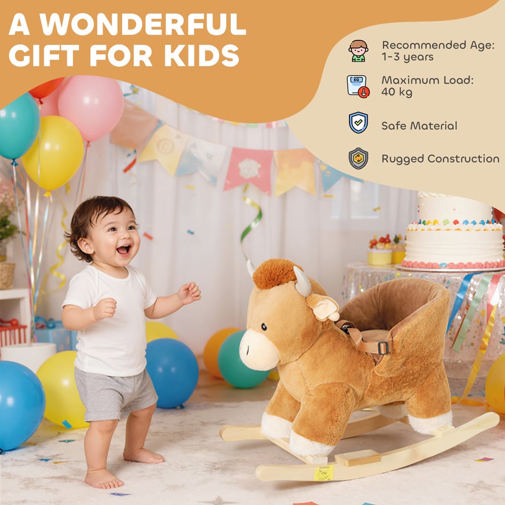Tommy Toys Plush Brown Cow Baby Rocking Horse with Song Image 7