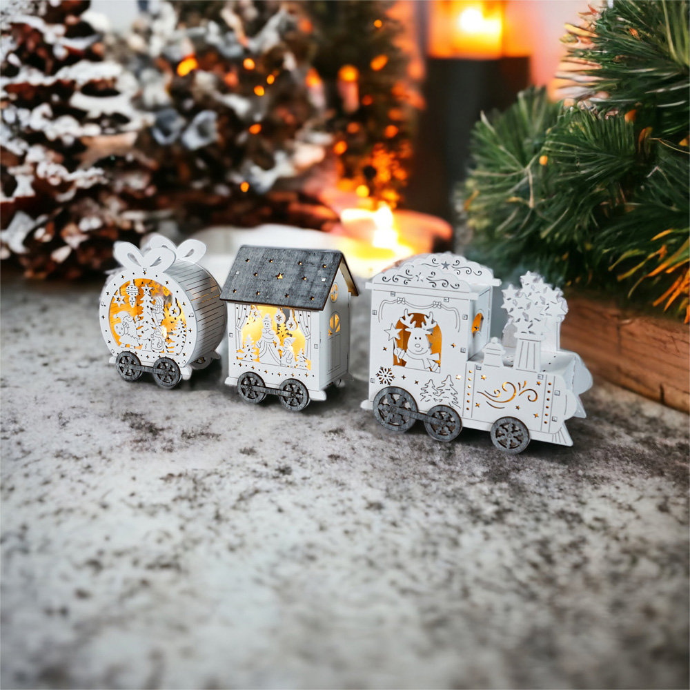 Xmas Haus Festive Led Wooden Train Image 2