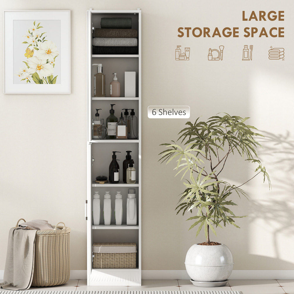 Kleankin Single Door High Gloss White Tall Bathroom Cabinet with Mirror Image 7