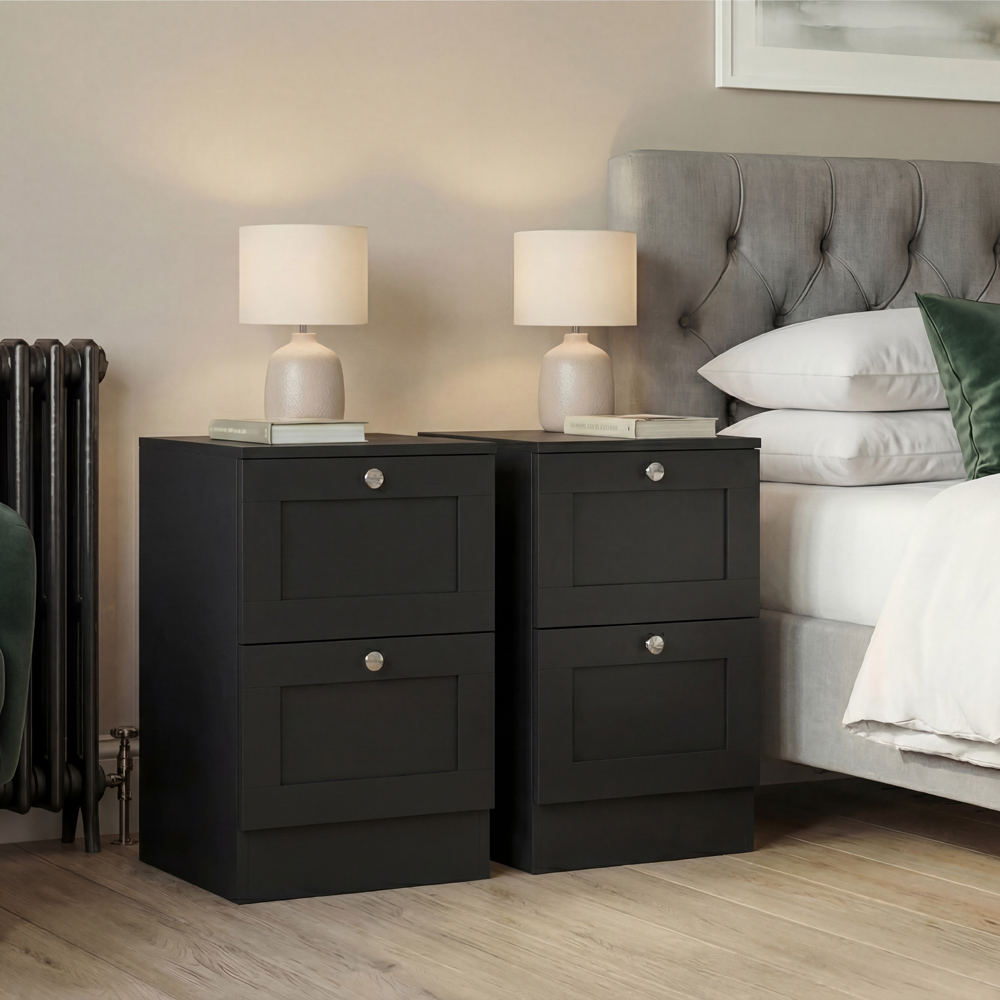 VIDA DESIGNS Altino 2 Drawer Black Shaker-Style Bedside Chest Set of 2 Image 3