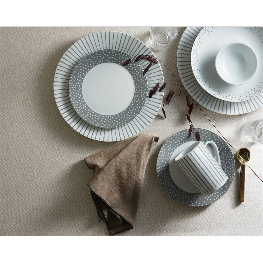 Waterside Billy Starter White and Grey Spots with Stripes 36 Piece Dinner Set Image 3