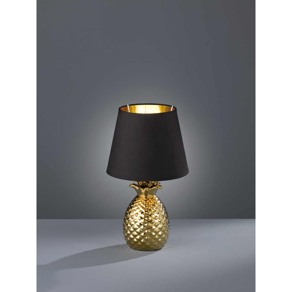 TRIO Pineapple Gold Ceramic Table Lamp with Black and Gold Shade Image 2