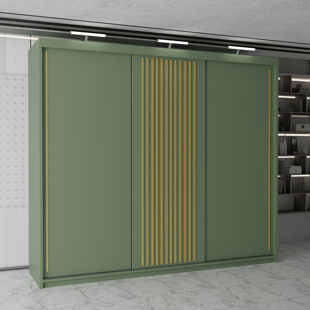 M N Furniture Parrison 3 Door Green Sliding Wardrobe 250cm Image 5