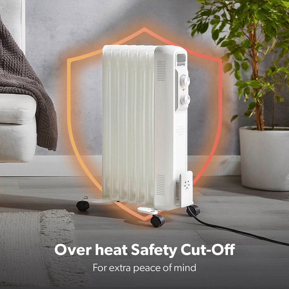 Geepas 7 Fin Portable Oil Filled Radiator Heater 1500W 640 x 320 x 140mm Image 3