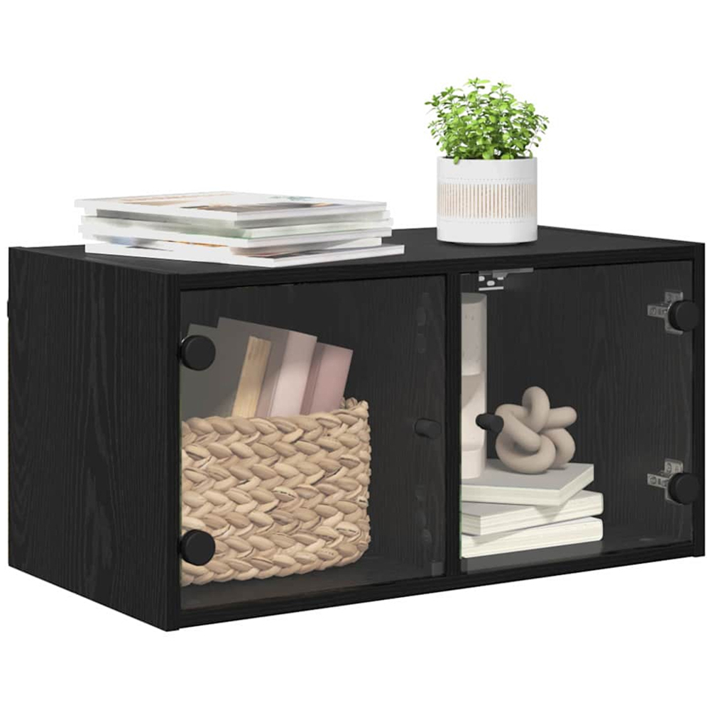 vidaXL 2 Glass Door Black Oak Wall Cabinet Image 3