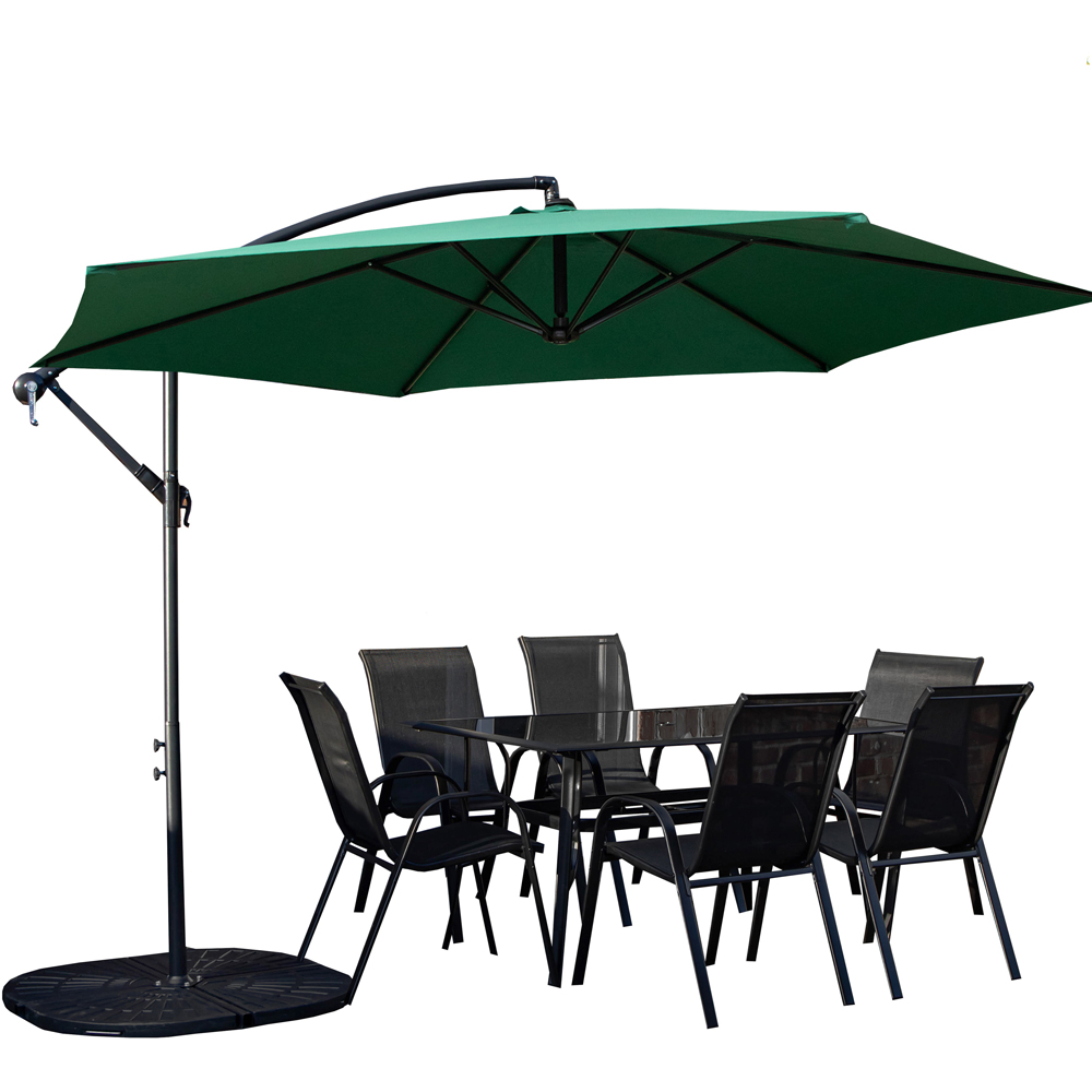 Samuel Alexander 6 Seater Glass Top Outdoor Dining Set with Green Banana Parasol and Base Image 2