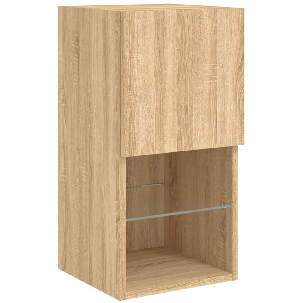 vidaXL Single Door 2 Shelf Sonoma Oak Wall Mounted LED TV Cabinet Set of 2 Image 7