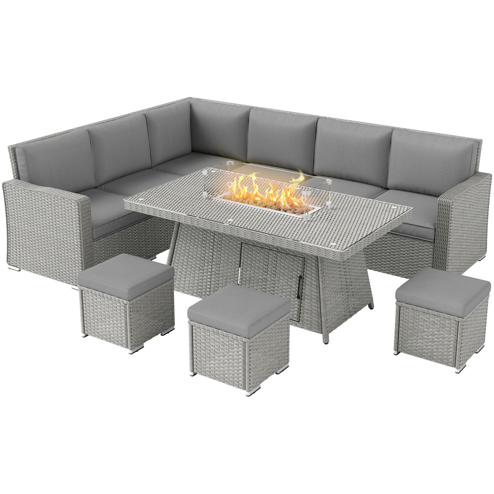 Outsunny 7 Piece Rattan Garden Furniture Set with Gas Fire Pit Table Image 2