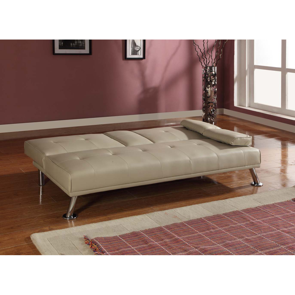 Brooklyn Italian Double Sleeper Cream Faux Leather Sofa Bed with Cup Holder Image 2