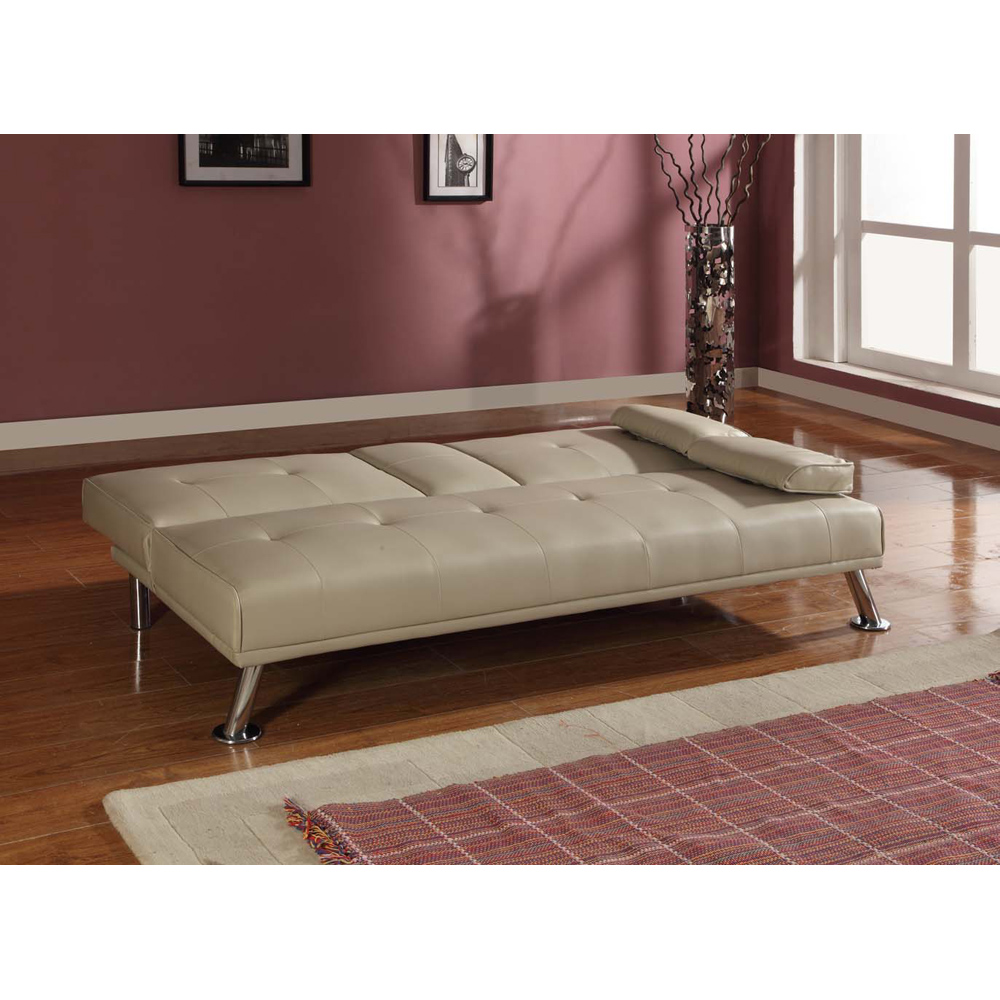 Brooklyn 2 Seater Cream Faux Leather Italian Sofa Bed with Cup Holder Image 2