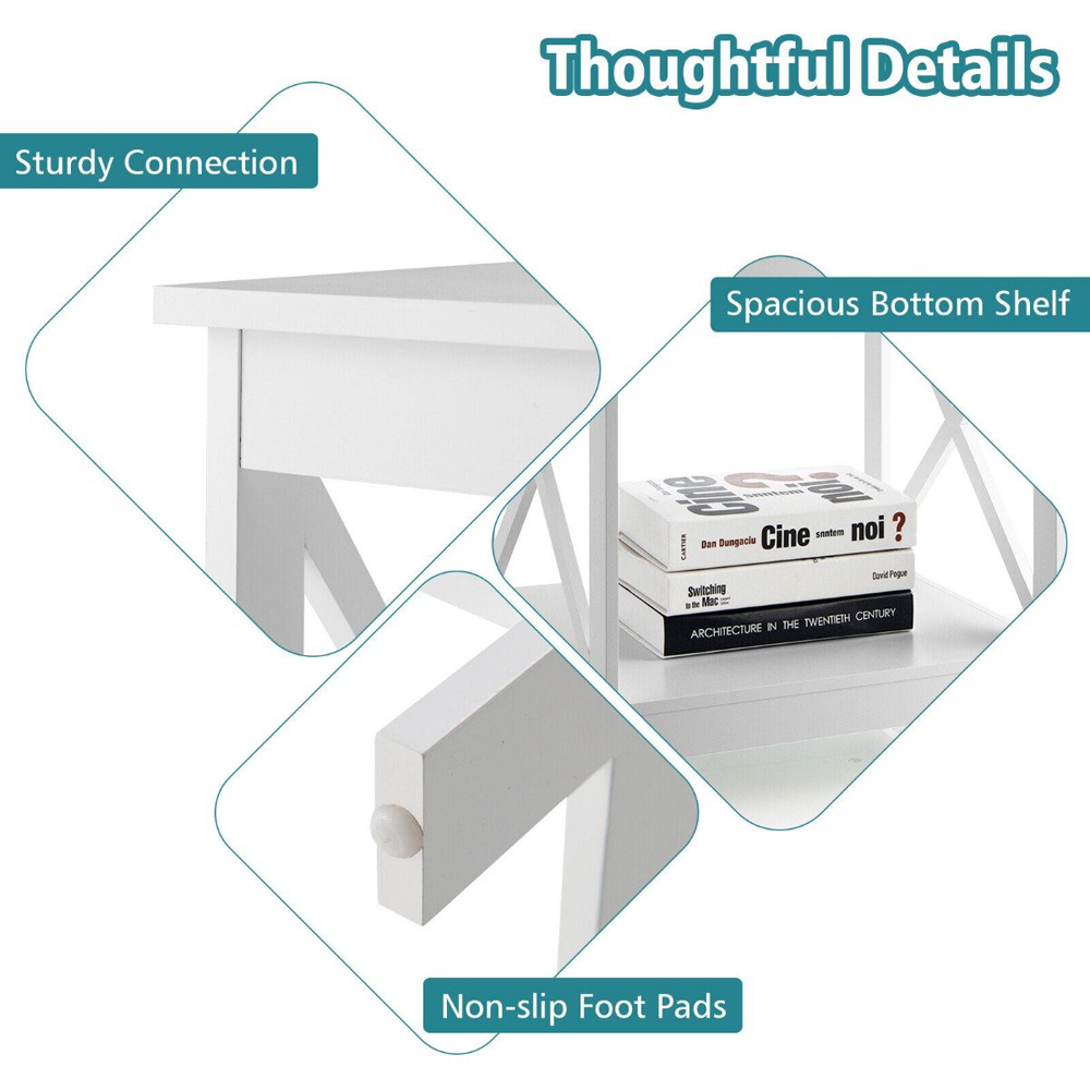 Costway Single Shelf White Wooden X-Shaped Bedside Table Image 6