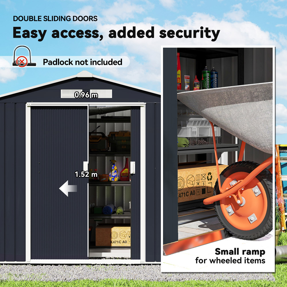 Outsunny 7 x 4ft Dark Grey Metal Apex Garden Shed Image 4