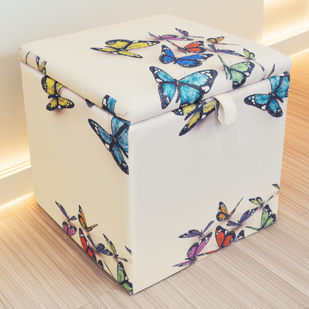 Watsons Butterfly Multicolour Square Ottoman Stool Image 1
