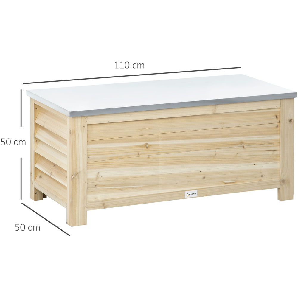 Outsunny 155L Natural Wooden Galvanised Metal Top Garden Tool Storage Box Image 9