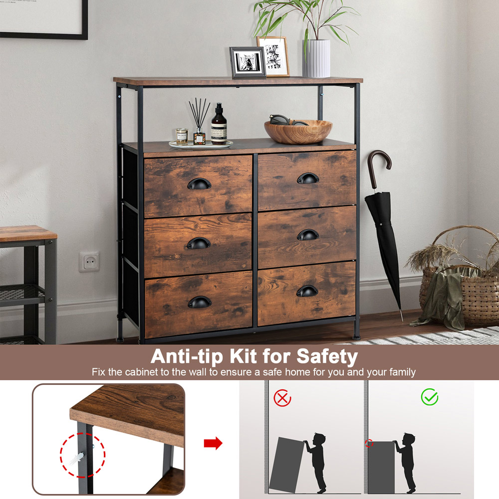 Costway 6 Drawer Single Shelf Rustic Brown Storage Unit Image 5