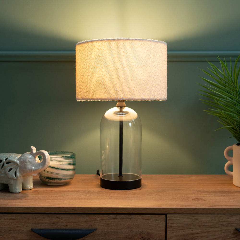 ValueLights Jessy Black and Cream Boucle Shade Glass LED Table Lamp Image 2