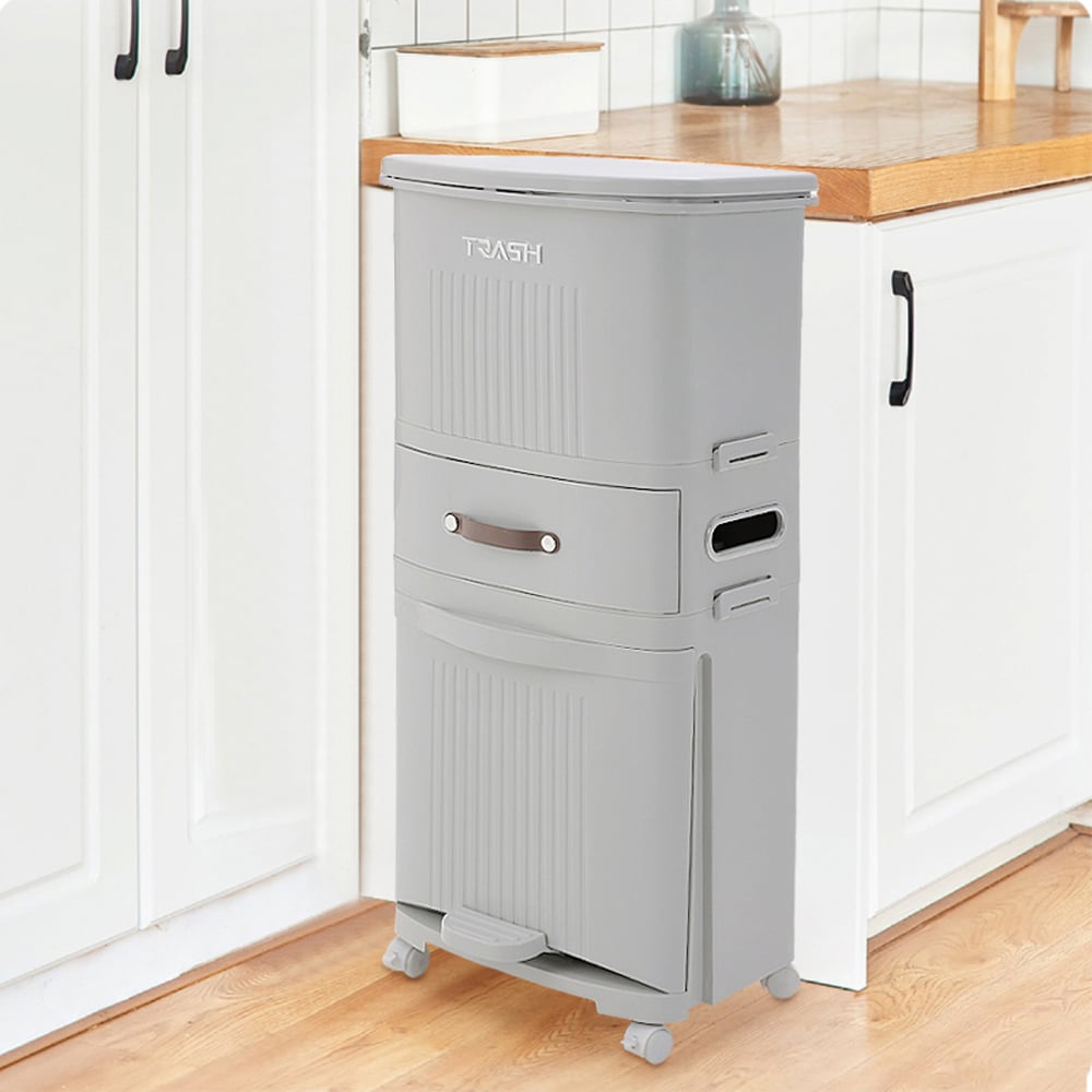 Living and Home 3 Tier Grey Dry Wet Trash Bin with Divider 45L Image 2