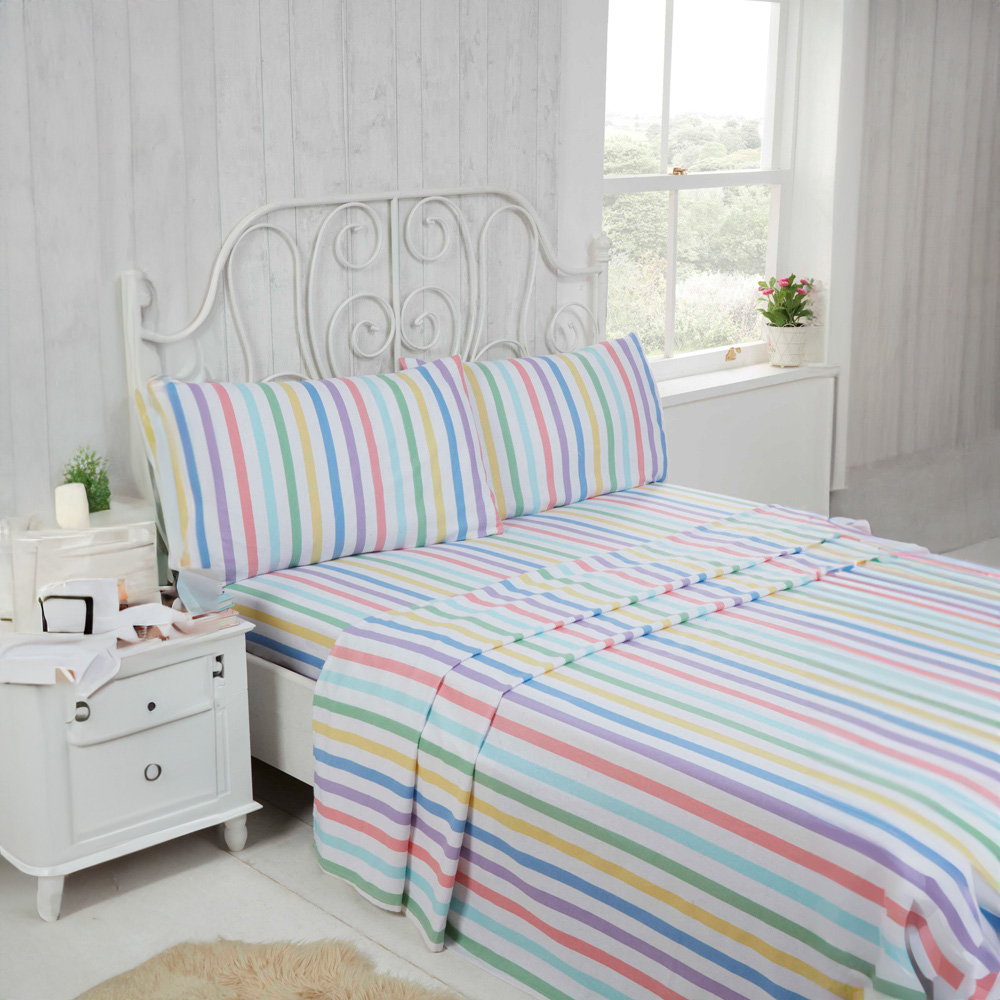 Rapport Home Single Multicolour Brushed Cotton Candy Stripe Sheet Set Image
