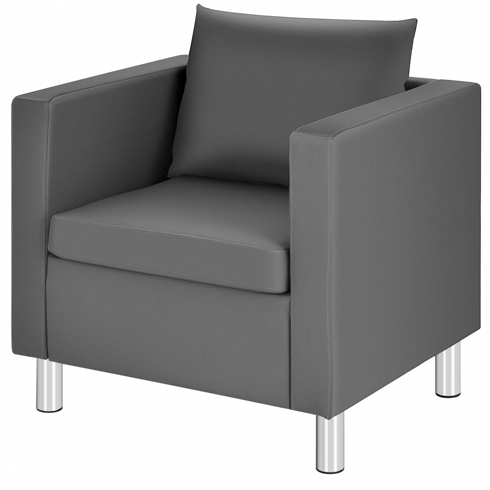 Costway PU Leather Accent Tub Chair with Pillow Image 2