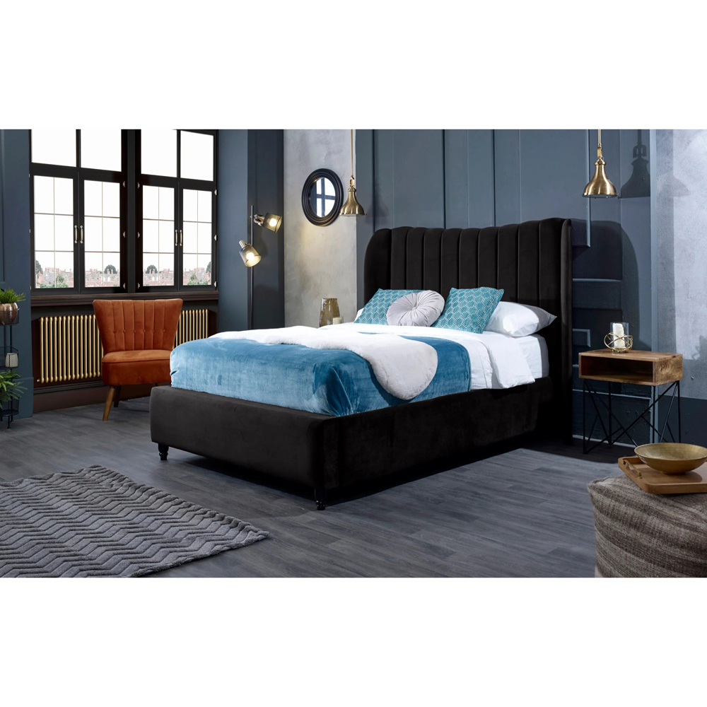 Eleganza Home Carli Super King Size Black Plush Velvet Bed Frame with Lined Headboard Image 5