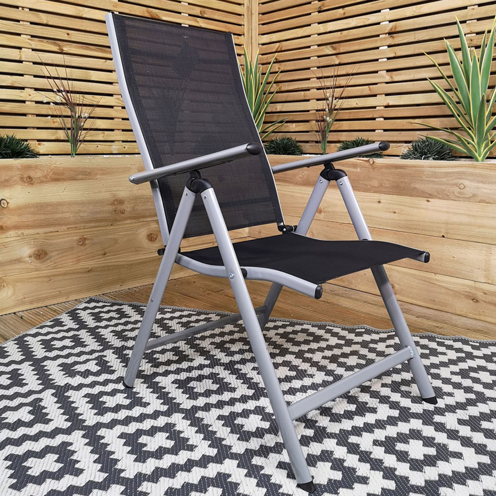 Samuel Alexander Black and Silver Multi Position Reclining Garden Chair Image 1