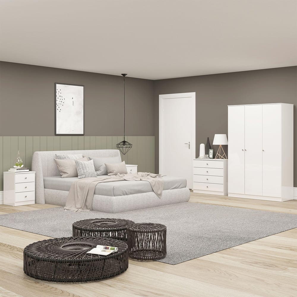 Seconique Denver 3 Door Wardrobe White Gloss Bedroom Furniture Set Image 1